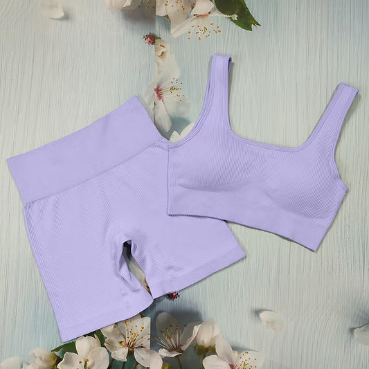 White Women'S Tracksuit Yoga Set Fitness Suit Ribbed Sportswear Gym Short Underwear Set Seamless Workout Clothes Sports Overalls